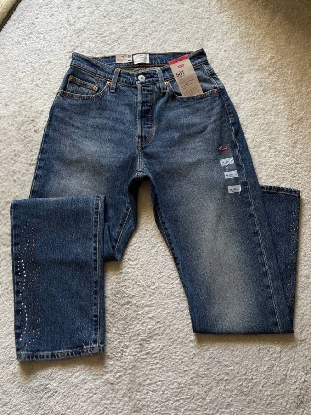 NWT Levi's 501 Curve High Rise Stretch Embellished Women's Jeans Size 28/30